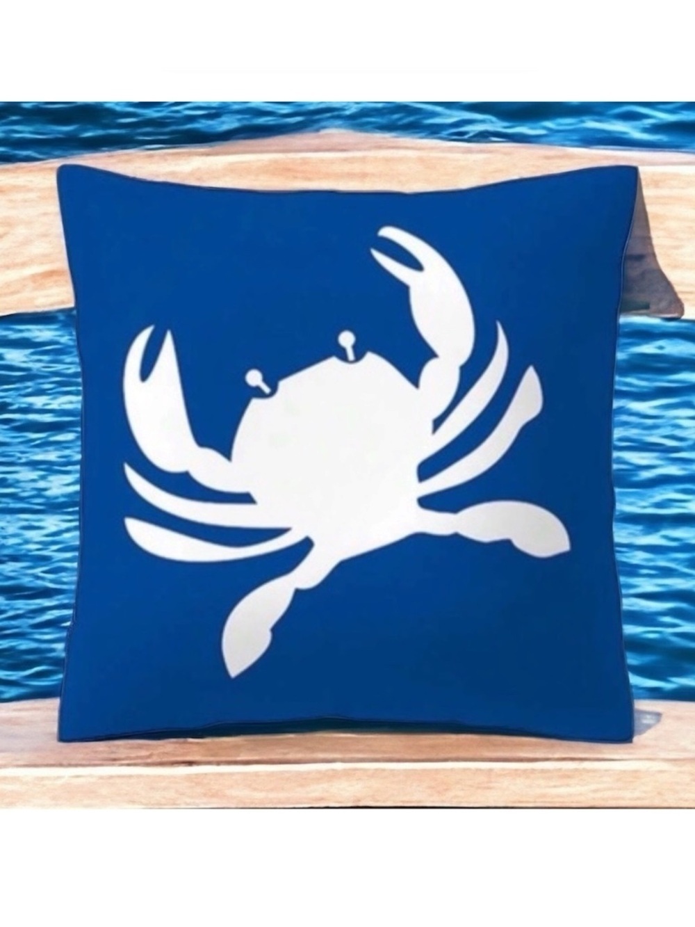 Coastal Nautical Crab Pillow Cover Graphic  17.7 in Square Classic Blue White
